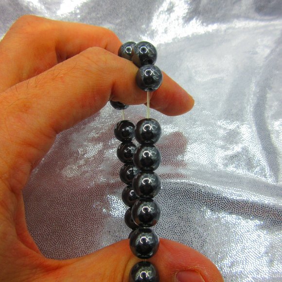 Hematite 10mm Round 7" Stretchy Gemstone Bracelet - Picture 3 of 3
